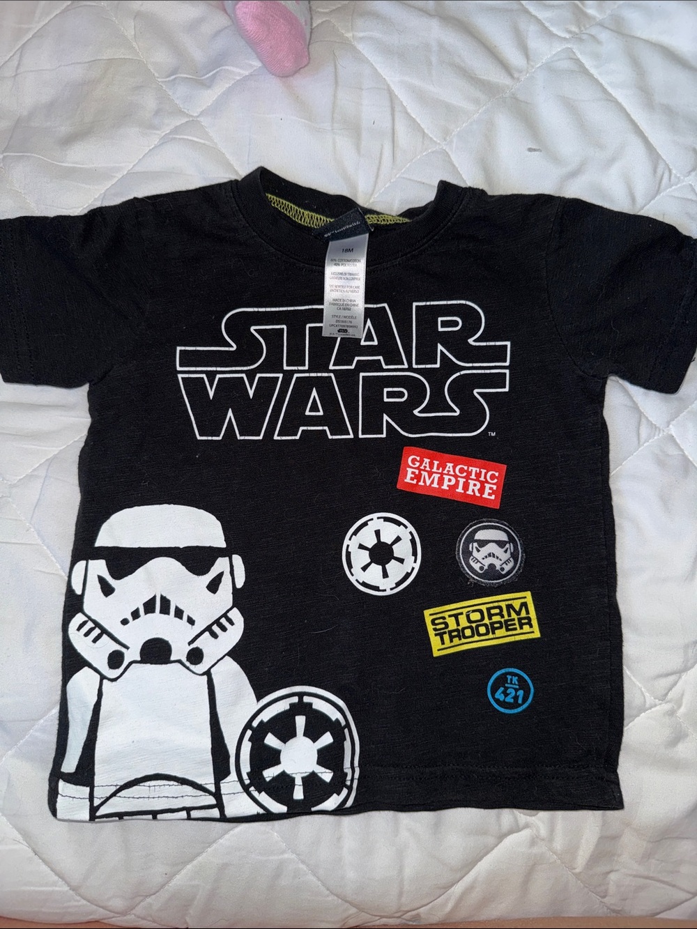 18m boys Star Wars Black Tee with White Stormtrooper and Red & Yellow Accents